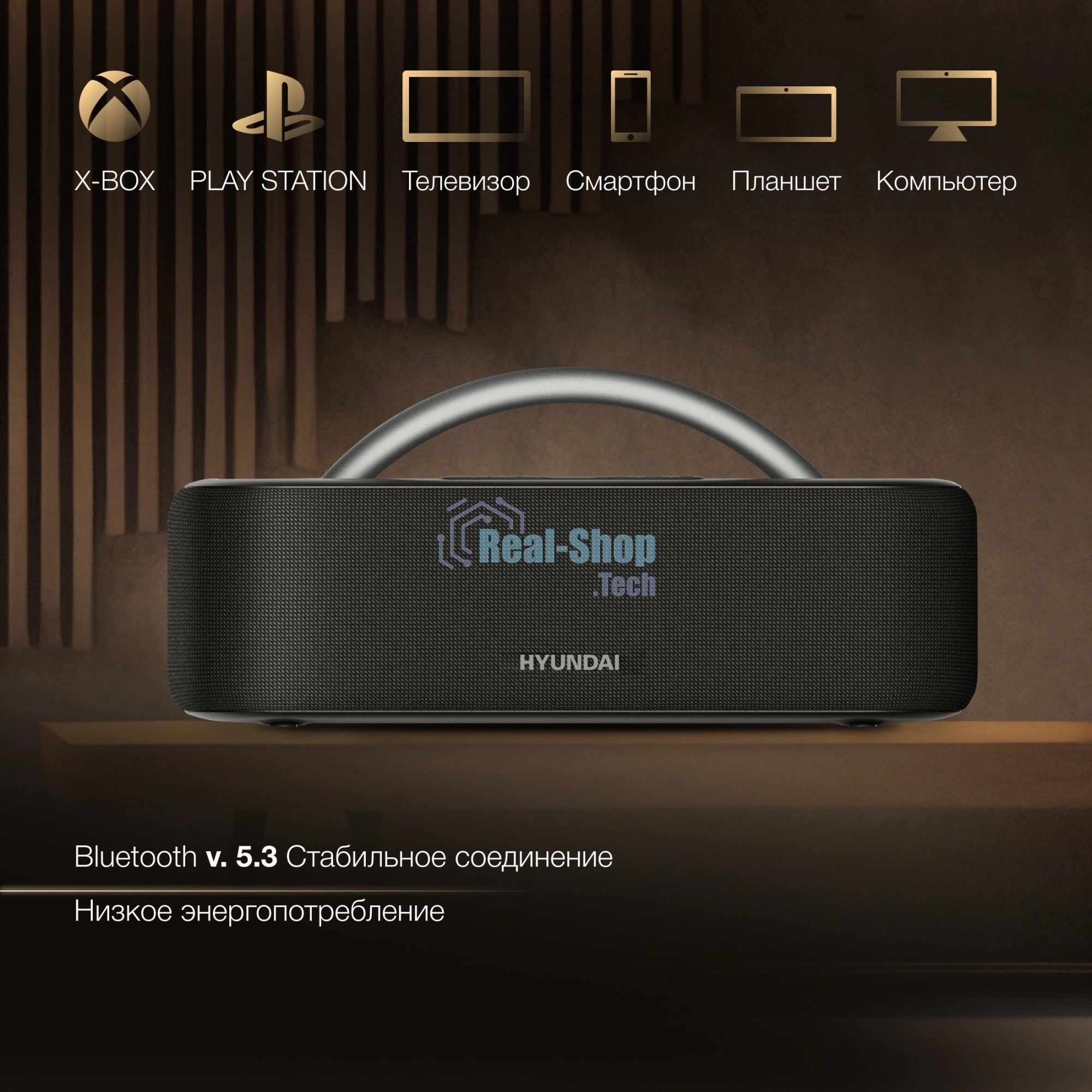 Колонка портатитвная Hyundai H-PS1028 черный 60W 2.0 BT 10м 4400mAh