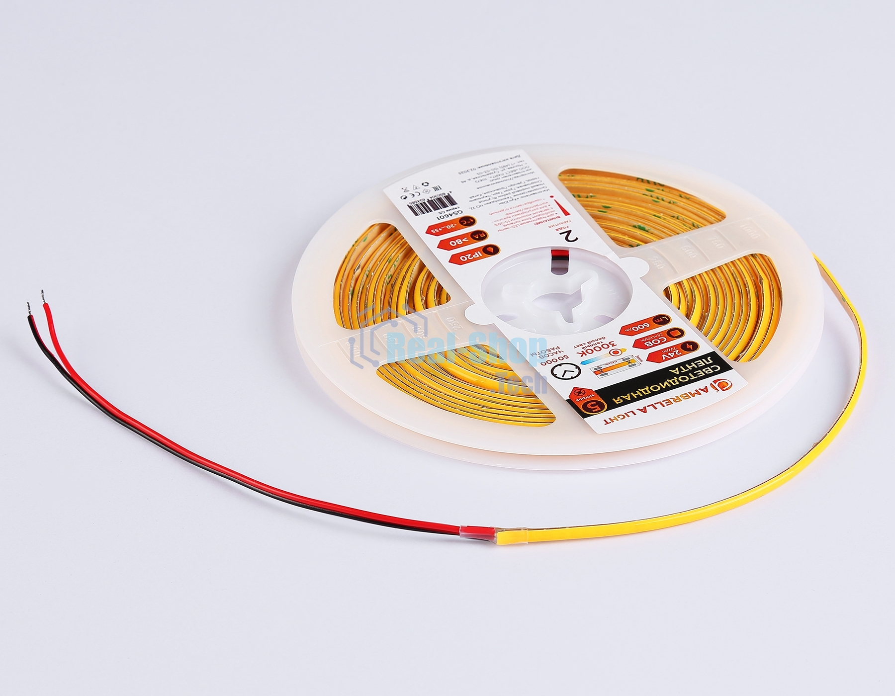 Светодиодная лента Ambrella light GS4601 COB 384Led/ 7W m/ 24V IP20 3000K/ 5m*3mm*2mm (2 конт.)