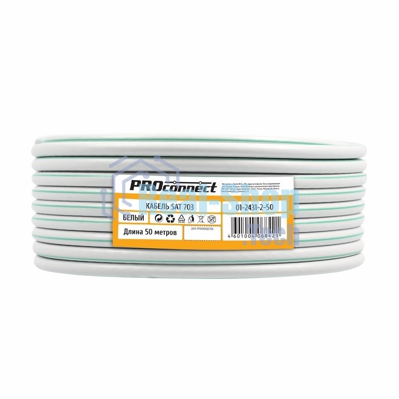 Кабель коаксиальный PROconnect SAT 703B, 75 Ом, CCS/Al/Al, 75%, бухта 50 м, белый