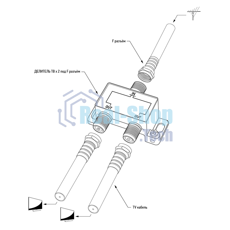 Делитель ТВ Rexant х 2 под F разъем 5-1000 МГц