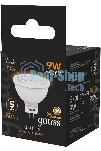 Лампа cветодиодная Gauss MR16 9W 830lm 3000K GU5.3 LED