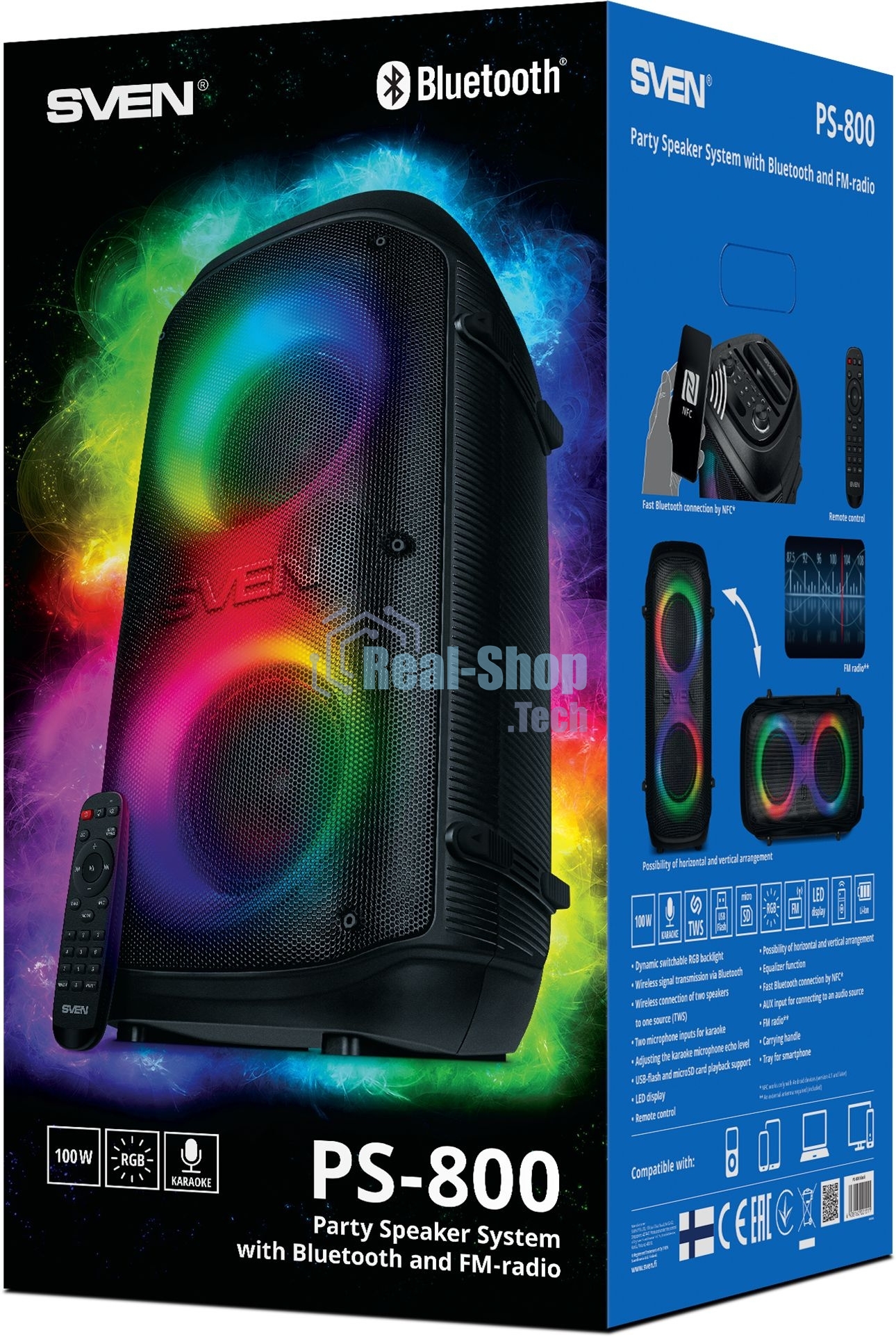 Колонка портативная Sven PS-800 черный 100W 2.0 BT 10м 4400mAh