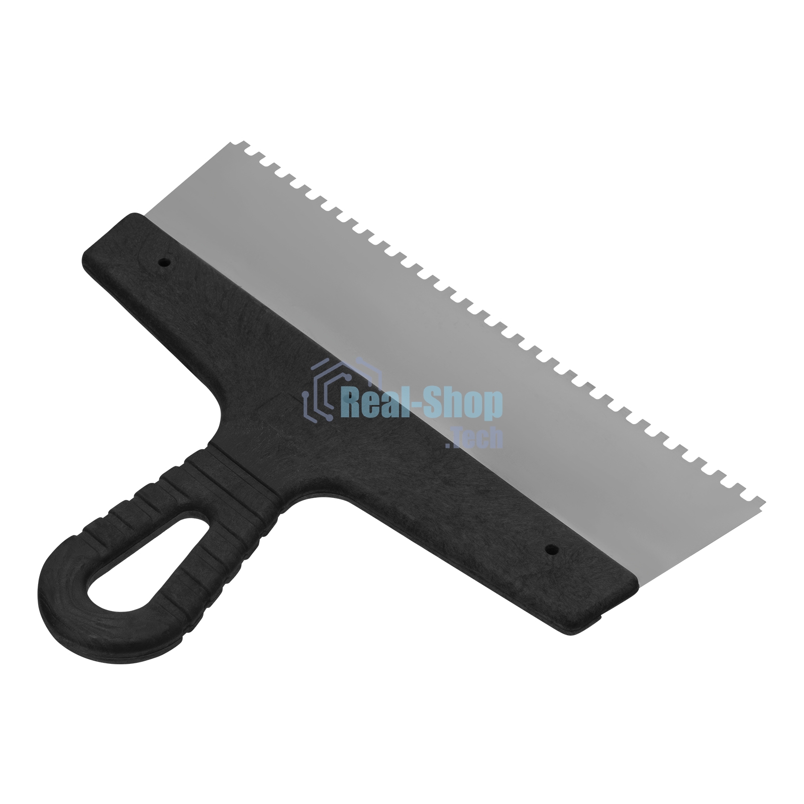 Шпатель из нержавеющей стали Сибртех 250 мм, зуб 4х4 мм, пластмассовая ручка