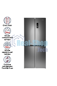 Холодильник Maunfeld MFF181NFSB черная сталь трехкамерный 320/154л морозилка снизу, Total No Frost, Side by Side