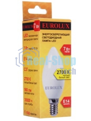 Лампа светодиодная EUROLUX LL-E-C37-7W-230-2,7K-E14