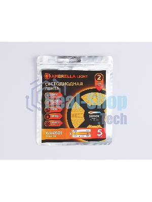 Светодиодная лента Ambrella light GS4601 COB 384Led/ 7W m/ 24V IP20 3000K/ 5m*3mm*2mm (2 конт.)
