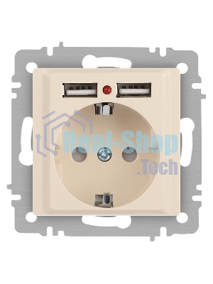 Розетка Intro Accent 6-410-02 , P+E Schuko со шторками, 16А-250В + 2хUSB, IP20, СУ, слоновая кость | Б0063692 | Intro