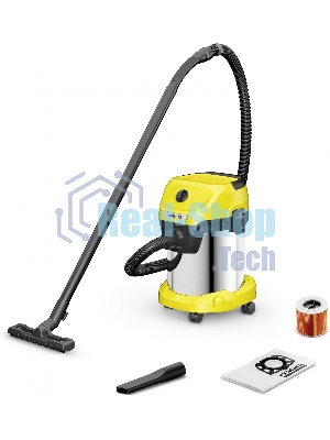 Строительный пылесос Karcher WD 3 S V-17/4/20 желтый, 1000 Вт, уборка сухая/сбор воды, пылесборник мешок/контейнер, 17 л