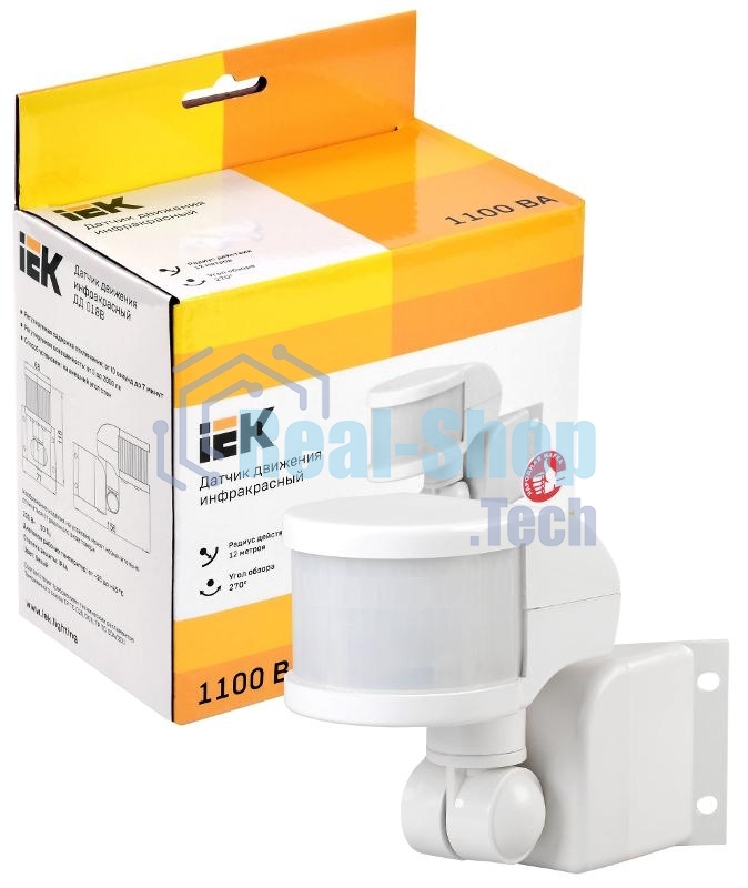 Датчик движения IEK LDD10-018B-1100-001 ДД 018В белый, макс. нагрузка 1100Вт, угол обзора 270град., дальность 12м, IP44