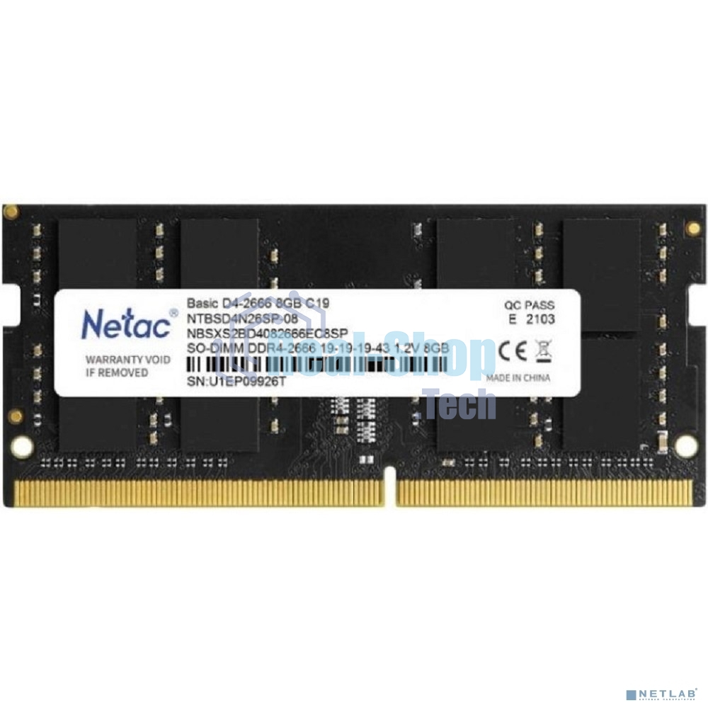 Оперативная память NETAC Basic, DDR4, 8GB (1x8GB), 2666MHz, CL19, SO-DIMM