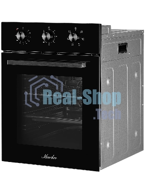 Встраиваемый духовой шкаф Monsher MOE 4563 Noir, электрический, High-Tech, объем 50 л, конвекция, гриль, 3 стекла в дверце, съемные стекла, съемная дверца, телескопические направляющие, черный