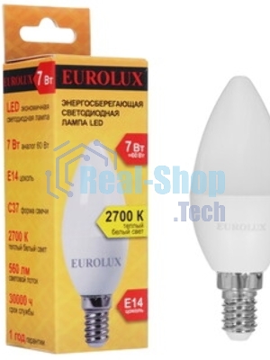 Лампа светодиодная EUROLUX LL-E-C37-7W-230-2,7K-E14