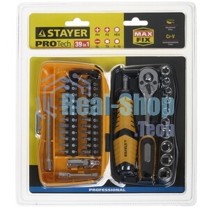 Биты и торцовые головки с трещоткой и воротком 39шт STAYER PROFI 25135-H39