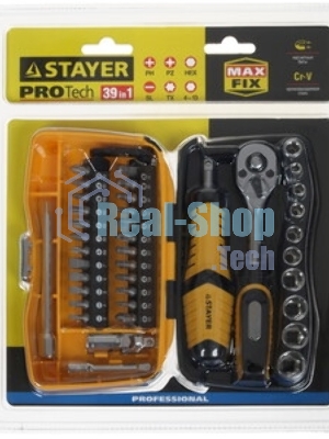 Биты и торцовые головки с трещоткой и воротком 39шт STAYER PROFI 25135-H39