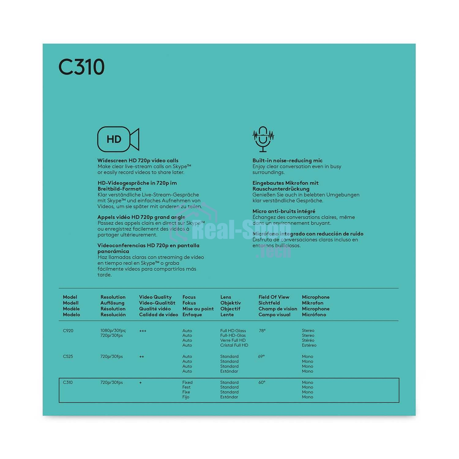 Веб-камера Logitech HD Webcam C310 черный