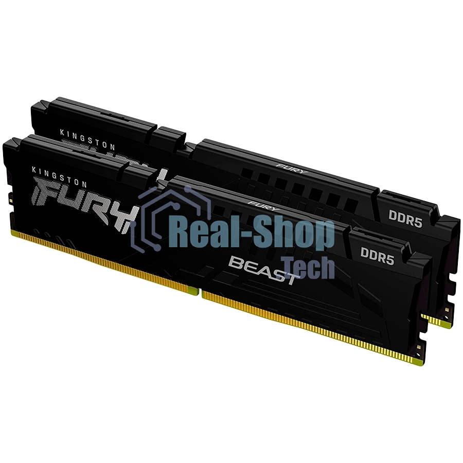 Оперативная память Kingston Fury Beast, DDR5, 32GB (2x16GB), 5200MHz, CL40, DIMM, радиатор, черный