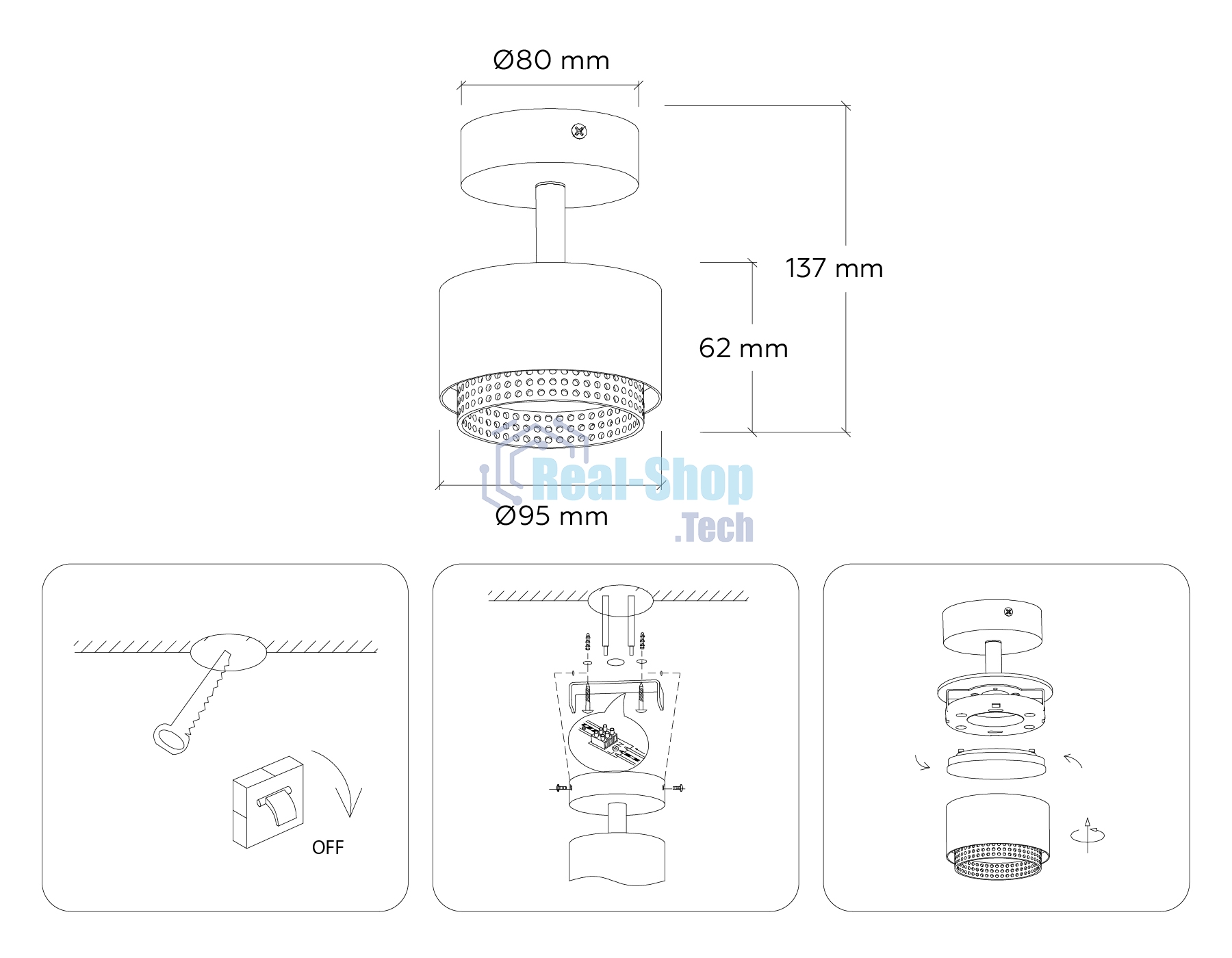 Светильник Ambrella light TN71279 WH/BK белый/черный GX53 max 12W D95*137