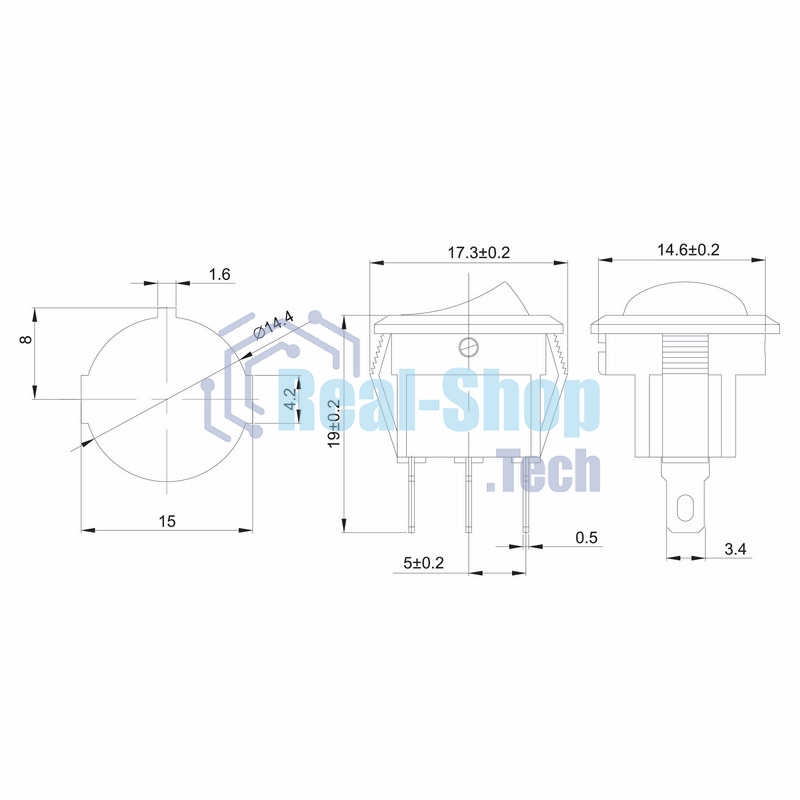 Выключатель клавишный Rexant круглый 250V 3А (3с) ON-OFF зеленый с подсветкой Micro