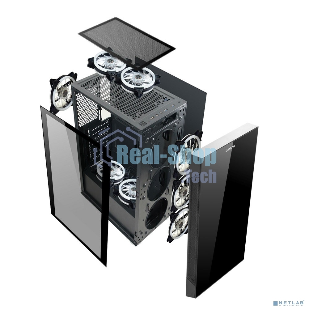Компьютерный корпус Ginzzu CL280 FAN 12CM RGb*4 USB3.0 Window