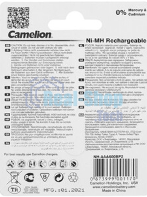 Аккумулятор Camelion AA- 600 mAh Ni-Cd BL-2 (NC-AA600BP2, аккумулятор,1.2В)