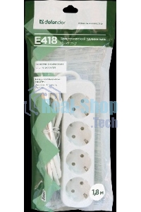 Удлинитель Defender E418 белый 1.8 м, 4 розетки 