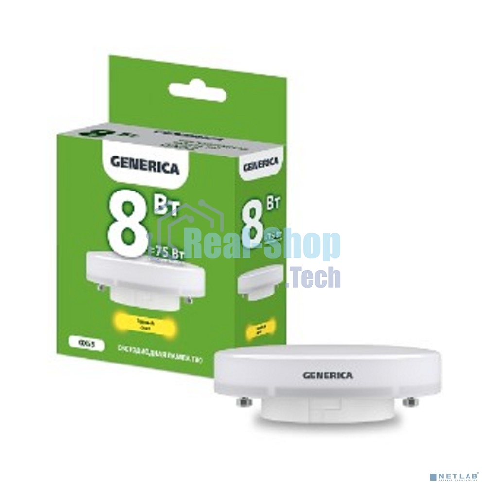 Лампа cветодиодная LED T80 IEK LL-T80-08-230-30-GX53-G таблетка 8Вт 230В 3000К GX53 GENERICA