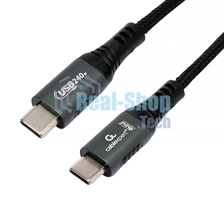 Кабель USB2.0 Cablexpert ССP-USB2.0-240W-2M Type-C/Type-C, 5А, 240Вт, PD3.1/QC4.0, медь, алюминиевые коннекторы, оплетка, 2м, черный, пакет
