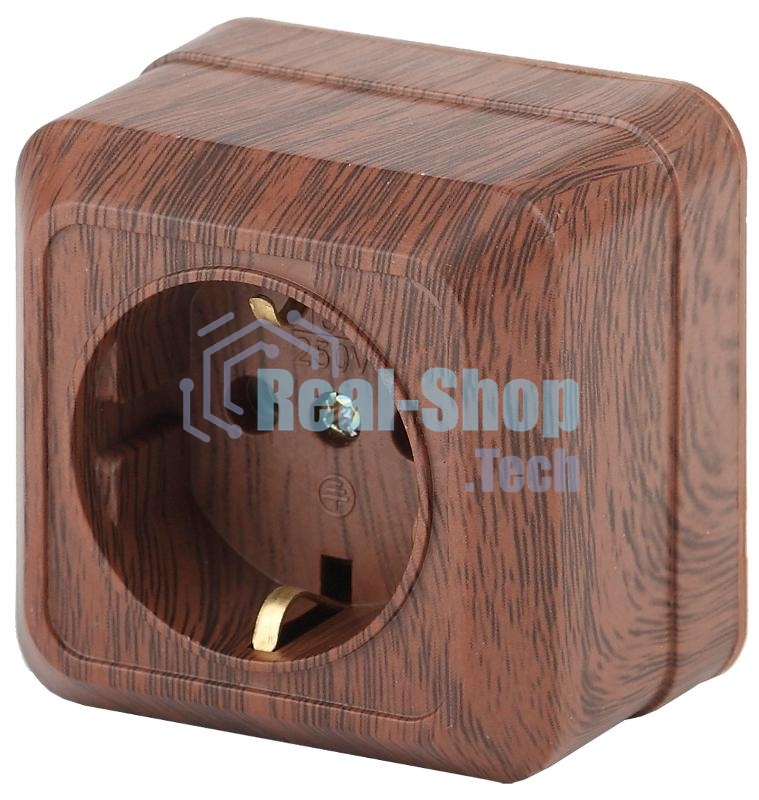 Розетка Intro Quadro 2-202-10 с заземлением 2P+E Schuko, 16А-250В, IP20, ОУ, венге