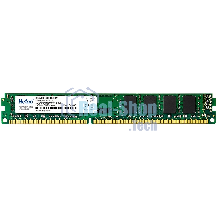 Оперативная память NETAC Basic, DDR3, 4GB (1x4GB), 1600MHz, CL11, DIMM