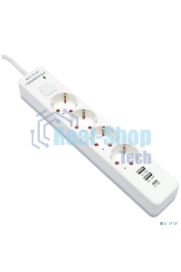 Сетевой фильтр Гарнизон EPS-OP-4-CU2-W-2 2.0 Мультипорт 4 р, 10А, 1xType-C PD, 2 х USB QC, 4 м, ур.защиты 4+, белый, пак (21449)