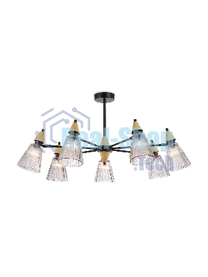 Люстра Ambrella light LH58116/7 BK/LW/SM черный/светлое дерево/дымчатый E14*7 max 40W D750*390