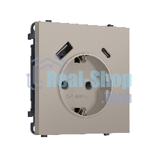 Комплект механизма электрической розетки SIGMA Серо-бежевый матовый 2USB A+C 20W (быст. зар.) с/з с/ш 16A-250V QUANT PRO (SP3700, PR160)