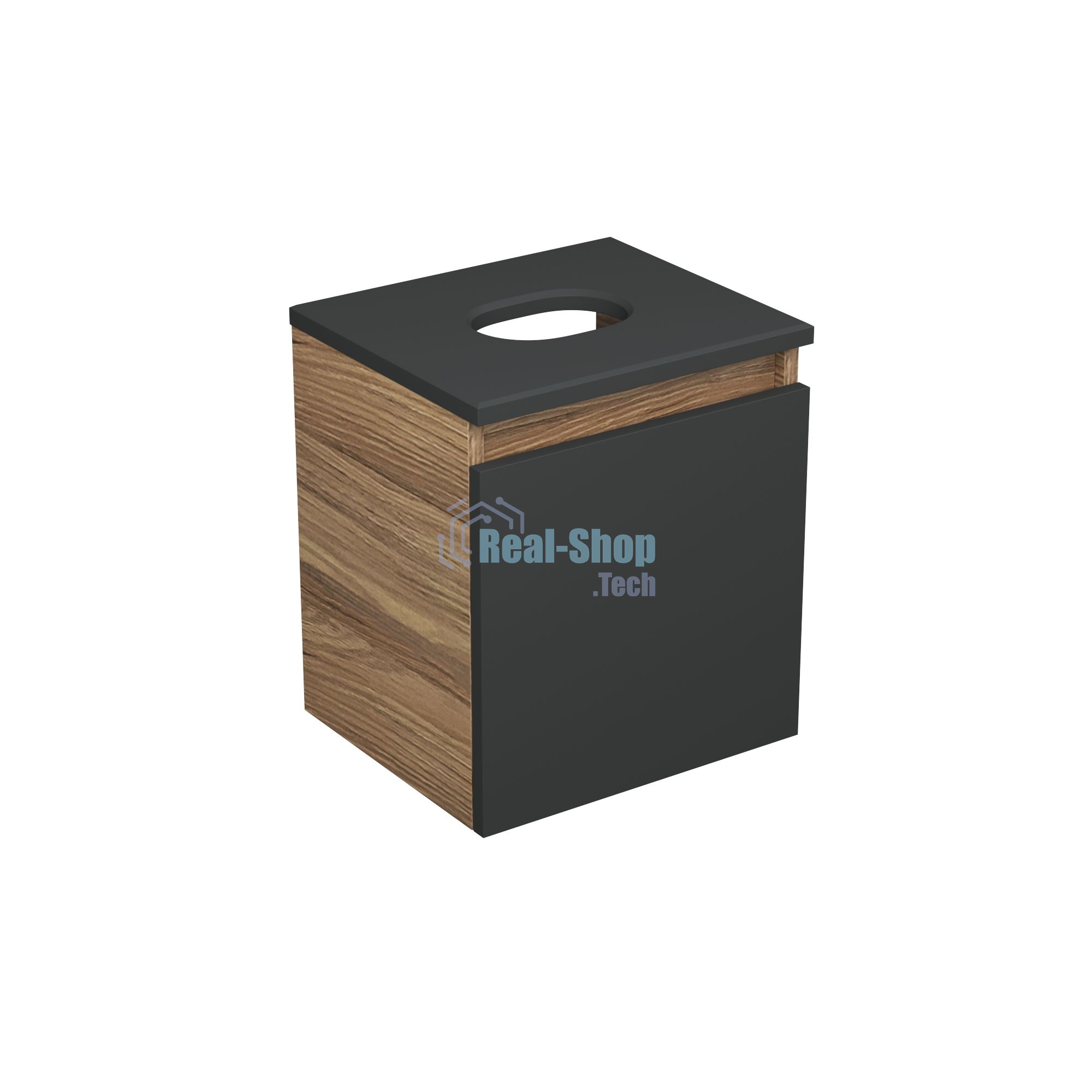Тумба Bau Dream Blackwood 35 с ящиком, графит, раковина BAU Mini 24х24, смеситель для раковины высокий Hotel Black, черный, выпуск клик клак, черный