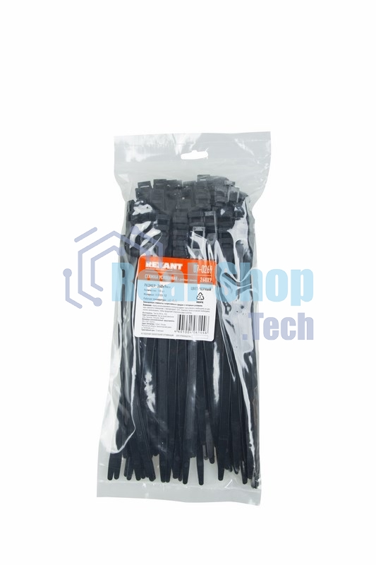 Хомут-стяжкa нейлоновая усиленная с двойным горизонтальным замком Rexant 260x9,0 мм, черная, упаковка 100 шт.