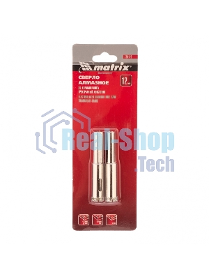 Сверло алмазное Matrix по керамограниту, 12 х 67 мм, 3-гранный хвостовик 2 шт.