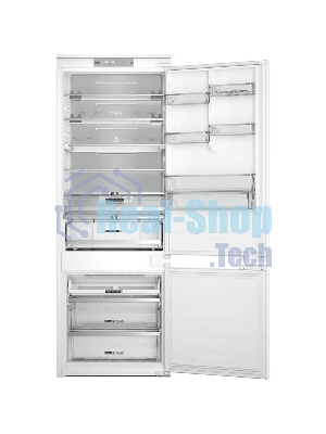 Холодильник встраиваемый Whirlpool WHSP70T241P 70 см, 193.5х54.3х69 см, 295/95 л, инверторный компрессор, автоматическая разморозка, зона свежести влажная, сенсорное управление, технология 6 SMYSL FreshControl, MultiFlow, FreezeControl, перенавешиваемые дверцы, скользящие направляющие, Италия