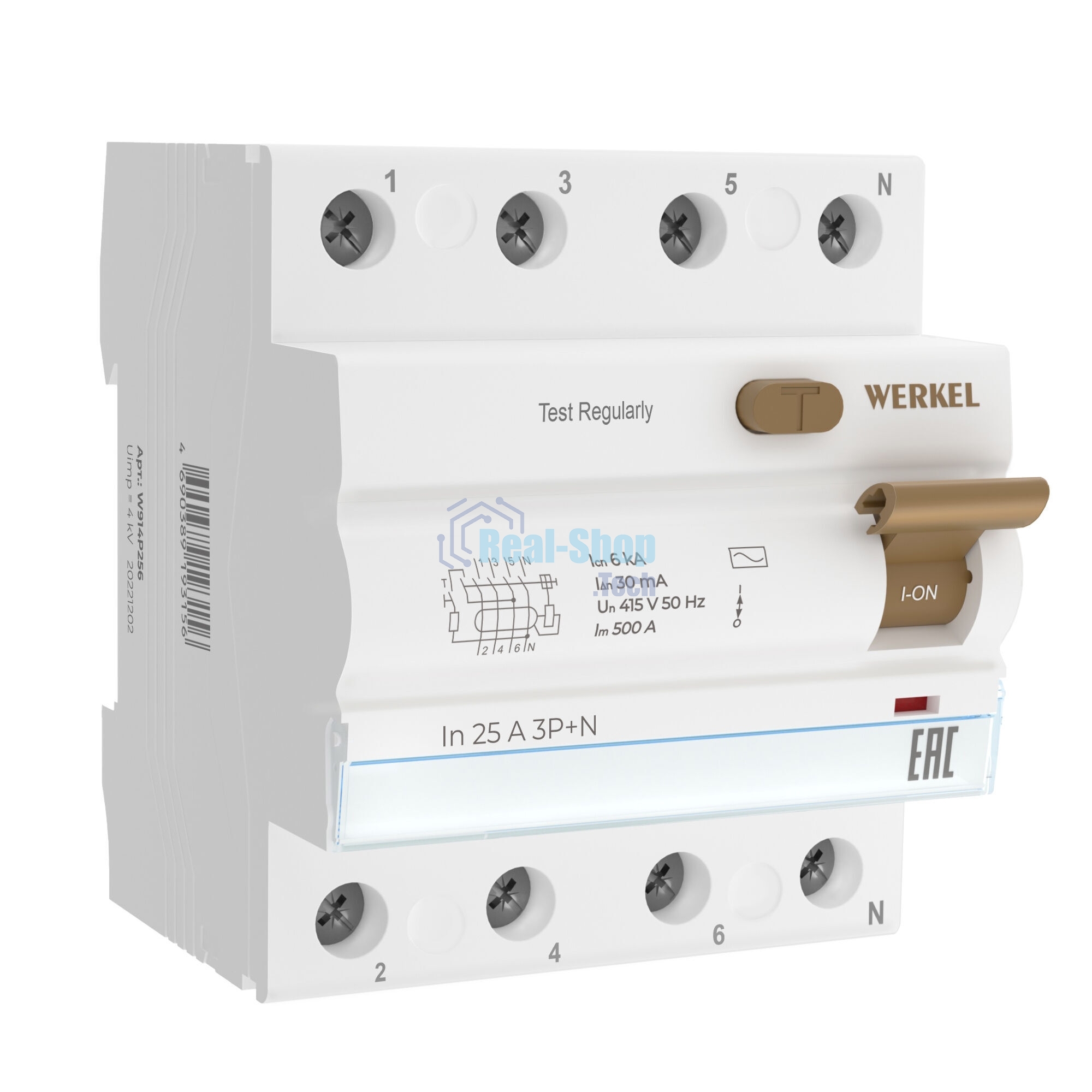 Устройство защитного отключения Werkel 3P+N 25 A 30 mА АС 6 kА W914P256