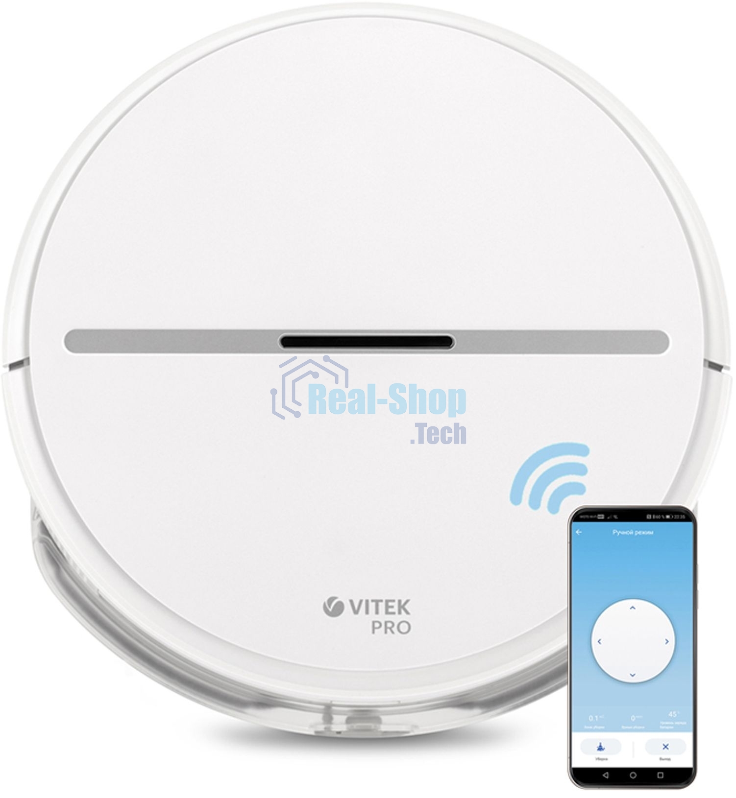 Робот-пылесос Vitek VT-1807 белый, 2500 мAч Li-Ion, уборка сухая/влажная, пылесборник контейнер 0.45 л
