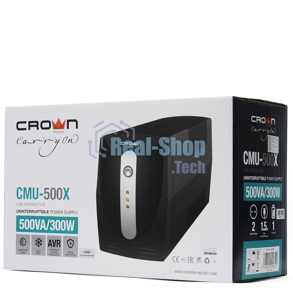 Источник бесперебойного питания Crown CMU-500X / 480 ВА / 240 Вт / Euro + IEC-320