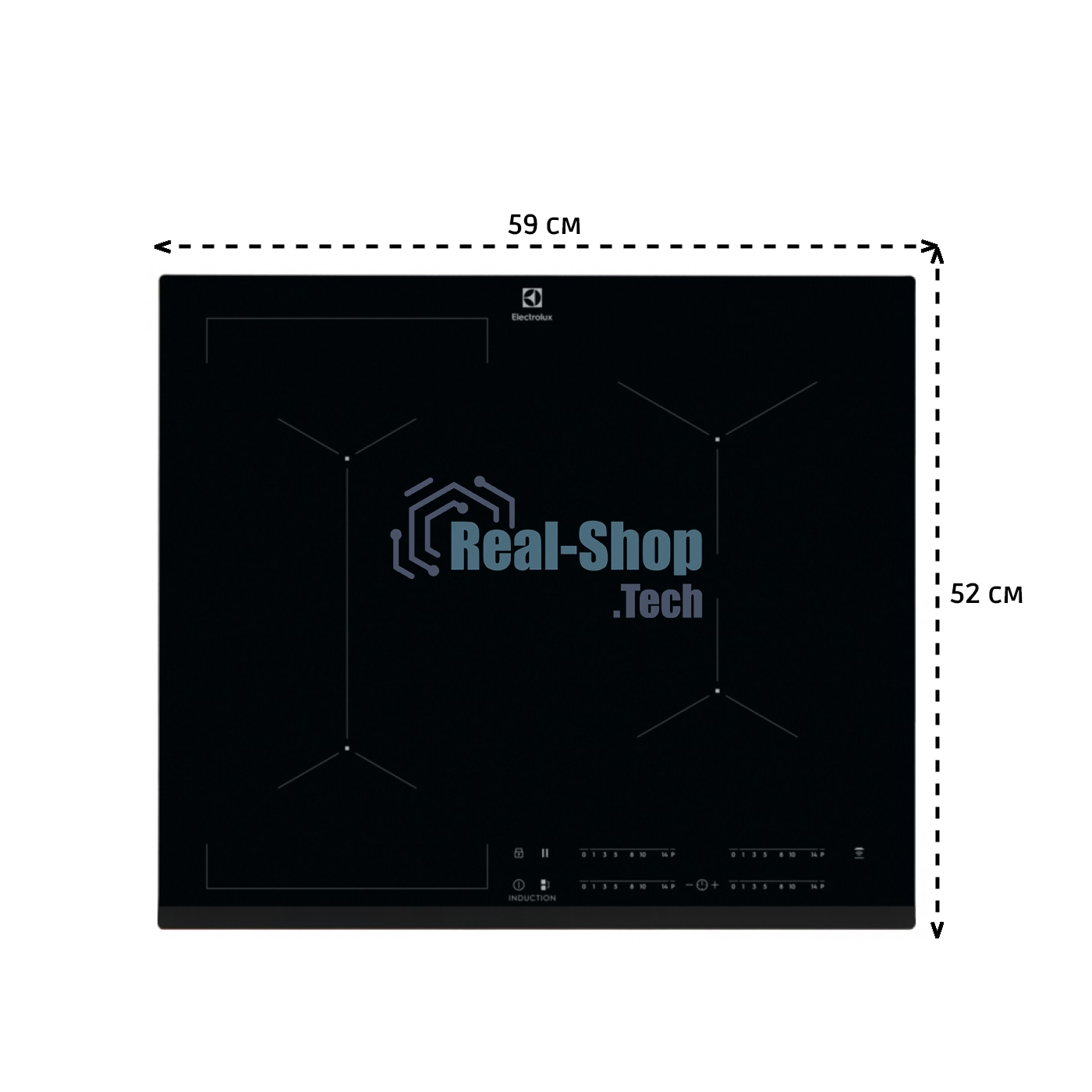 Индукционная варочная панель Electrolux CIV634 на 4 конфорки, cтеклокерамика, мощность: 7200 Вт, независимая установка, слайдерное управление,размеры (ШхГ): 59x52 см