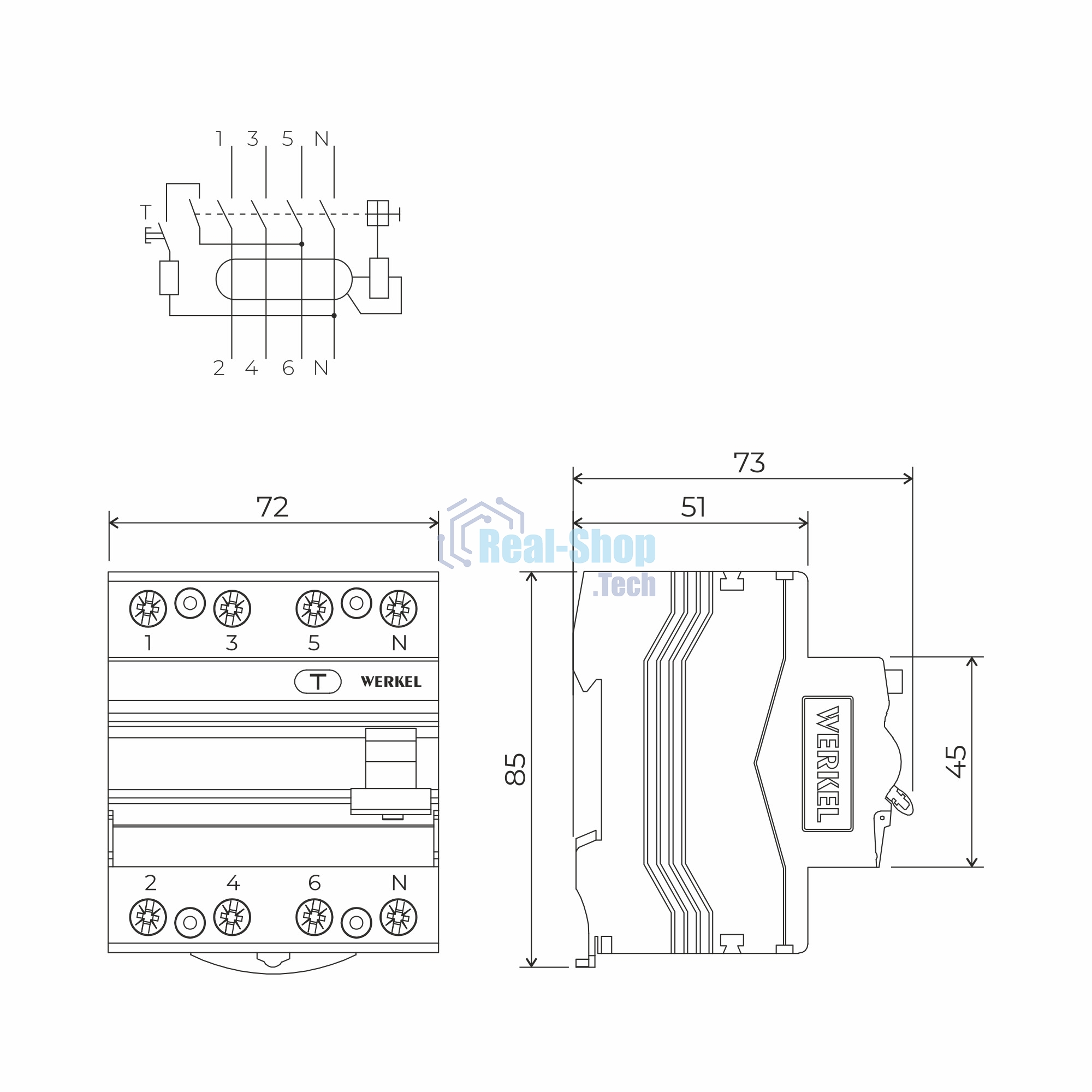 Устройство защитного отключения Werkel 3P+N 25 A 30 mА АС 6 kА W914P256