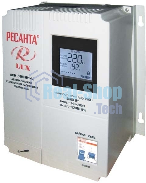 Стабилизаторы напряжения Ресанта АСН-5 000 Н/1-Ц 63/6/16 Стабилизатор Lux 220В±8%, Габариты 260х155х310, Вес 8кг