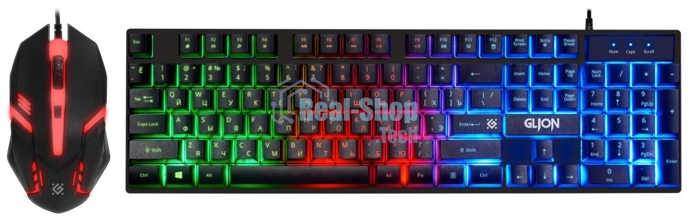 Комплект клавиатура+мышь Defender Glion C-123 проводной, USB, 1600 DPI, чёрный