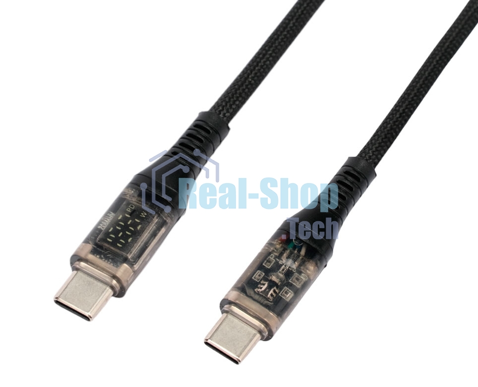 Кабель USB2.0 Cablexpert CCP-USB2-CMCM-SCR-1M, Type-C/Type-C, 6A, 66Вт, PD/QC3.0, дисплей, оплетка, медь, 1м, черный, пакет