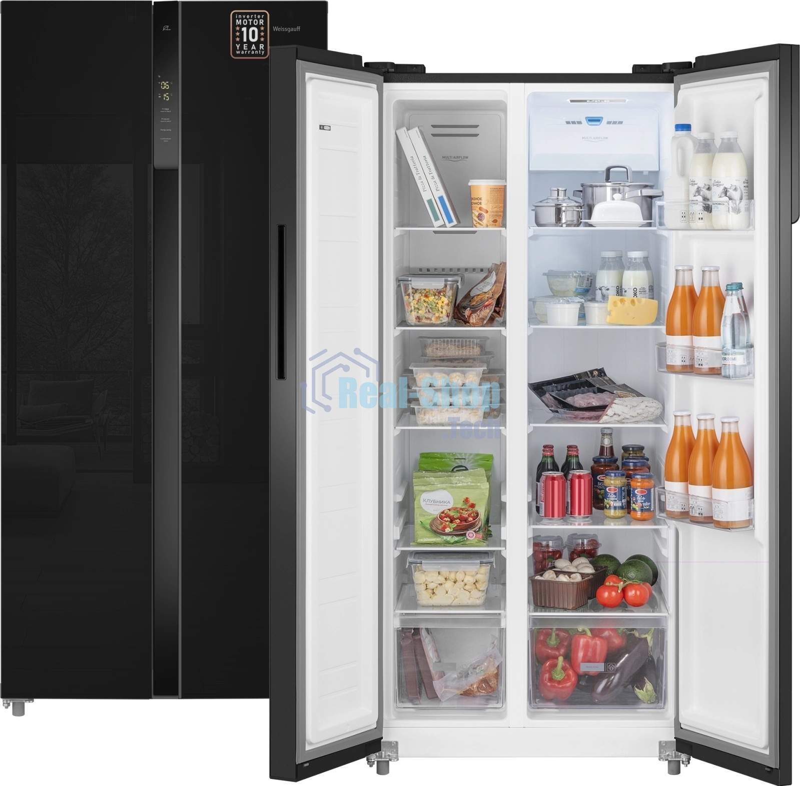 Холодильник Weissgauff WSBS 500 Inverter NoFrost Black двухкамерный 270/180л морозилка слева, No Frost, Side by Side