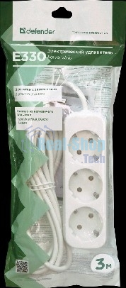 Удлинитель Defender E330 белый 3.0 м, 3 розетки 