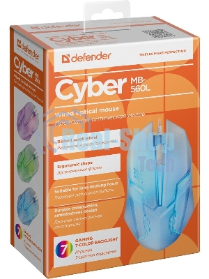 Мышь проводная Defender Cyber MB-560L белый, 1200 dpi, USB, кнопки - 3