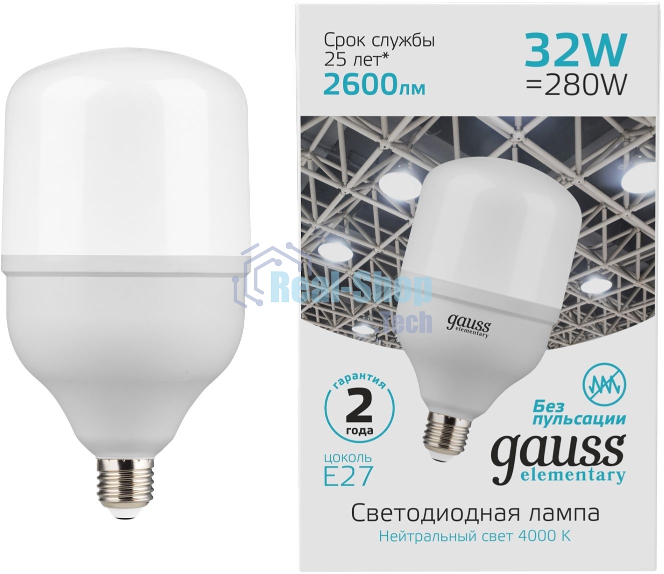 Лампа cветодиодная Gauss Elementary T100 32W 2700lm 6500K E27 LED