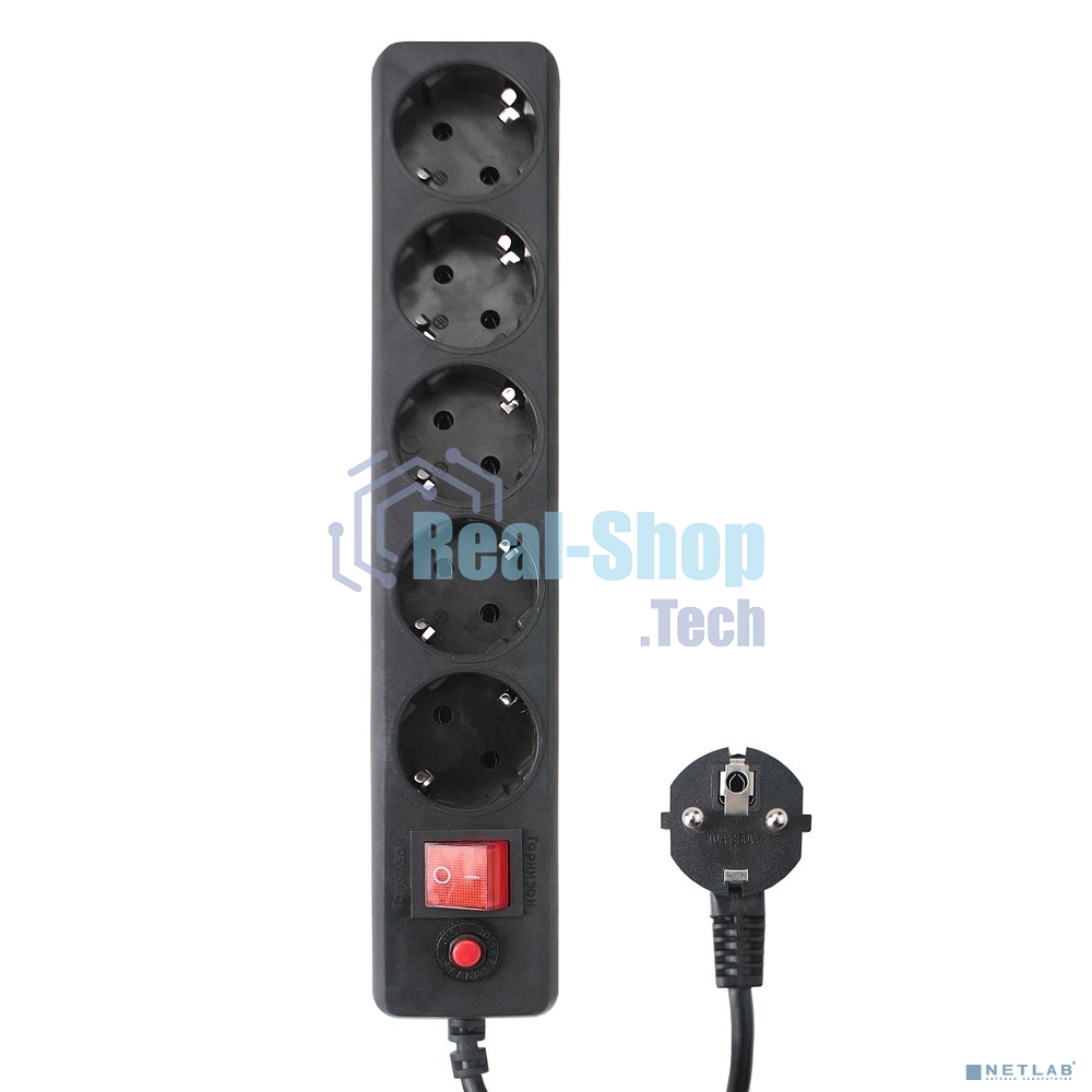 Сетевой фильтр Гарнизон EHLB-1, 5 р, 10А 1.8 м черный