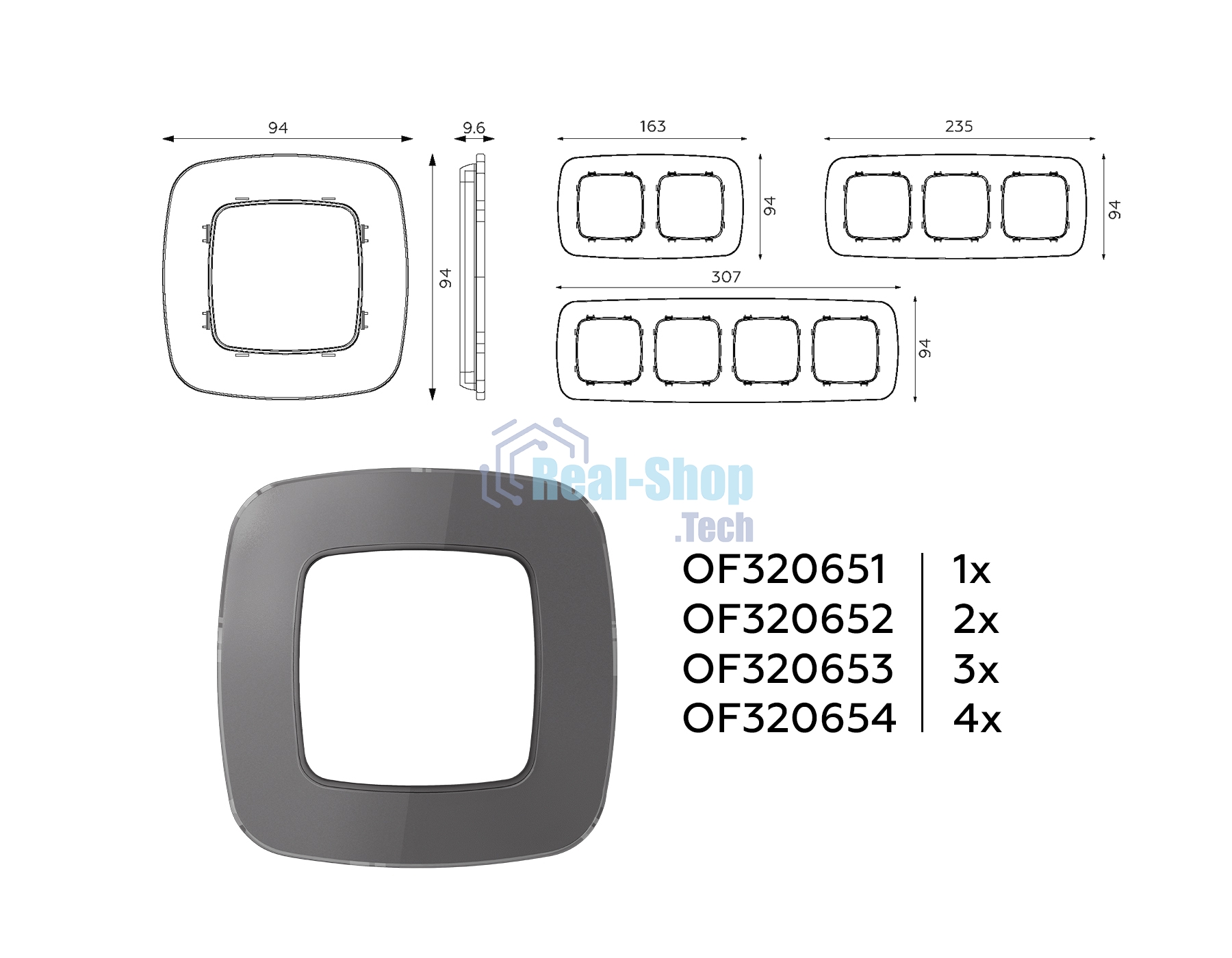 Рамка OMEGA Radian (Антрацит серый Стекло органическое) 4-ая OF320654